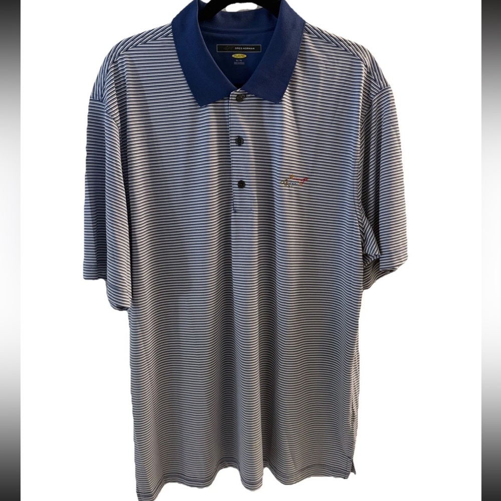 Men’s Polo Golf Shirt Greg Norman Blue stripped Size XL
